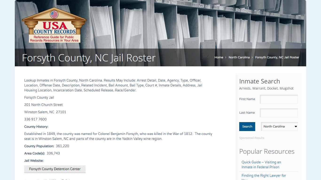Forsyth County, NC Jail Roster | Name Search